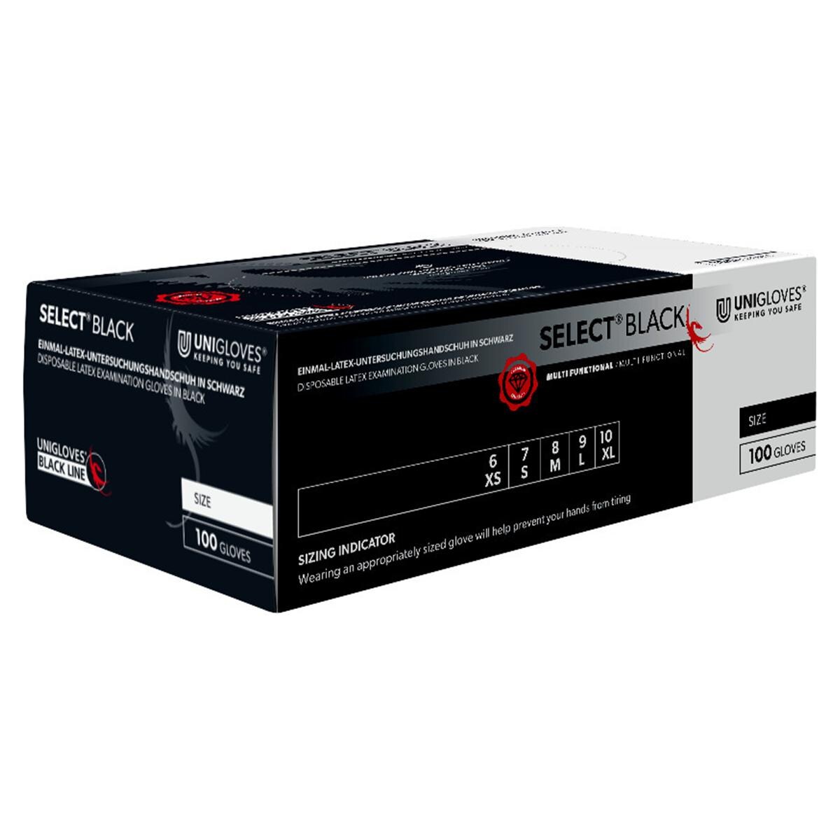 Unigloves Select Black Latex handschoen poedervrij - S - 100 stuks