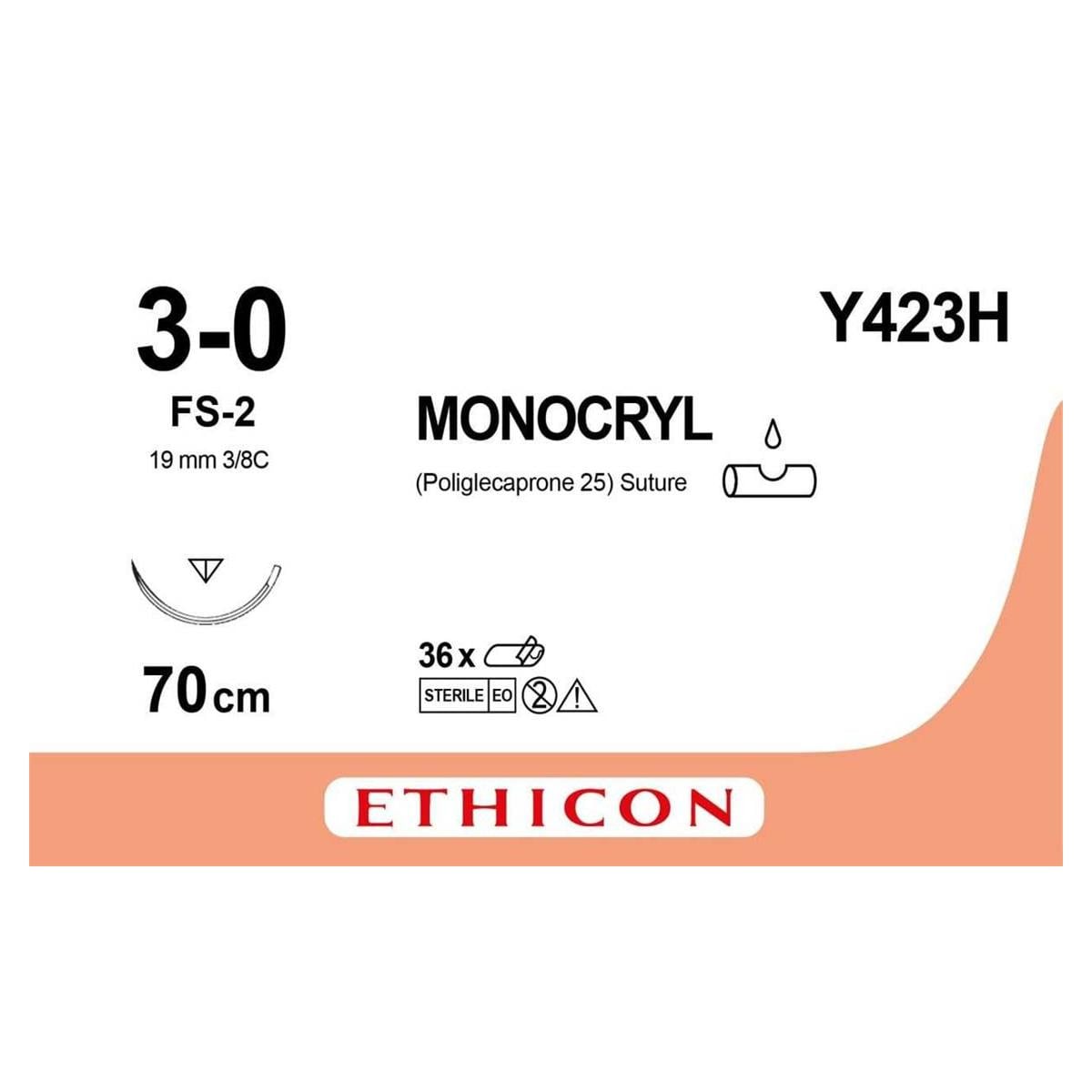 Monocryl - Longueur 70cm, 36 pcs 3/0, aiguille FS-2 - Y423H