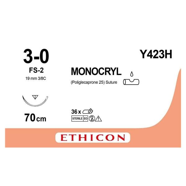 Monocryl - Longueur 70cm, 36 pcs 3/0, aiguille FS-2 - Y423H