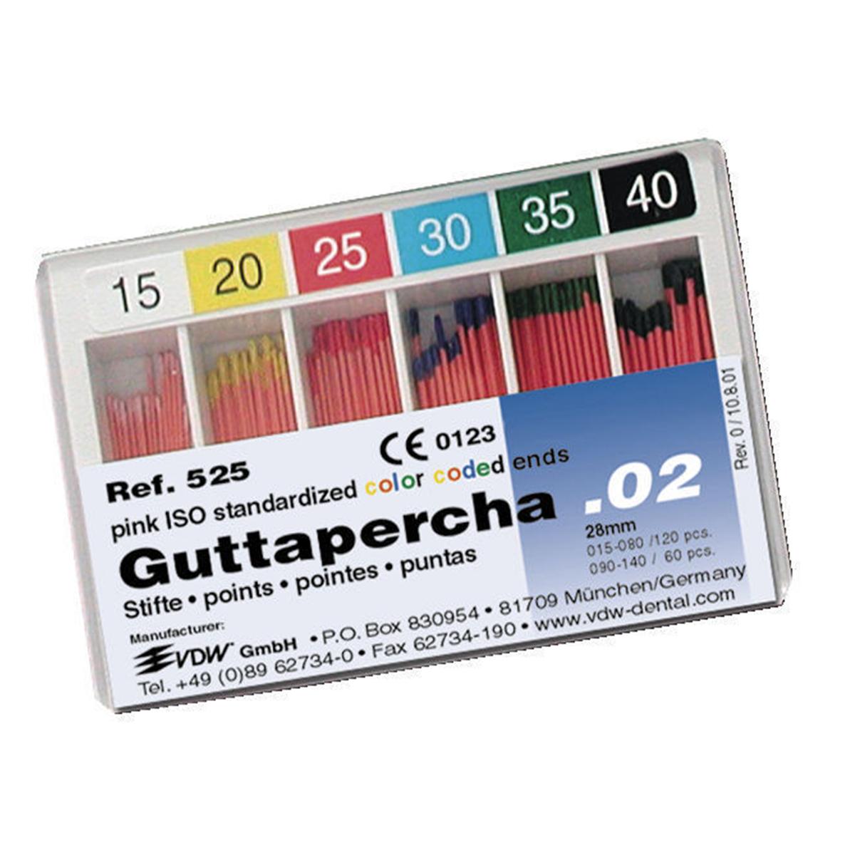 Gutta Percha points Taper 02 - ISO 25, rouge, 120 pcs
