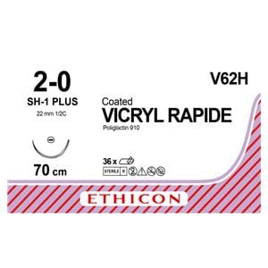 Vicryl Rapide - Longueur 70cm, 36 pcs 2/0, aiguille SH-1 - V62H