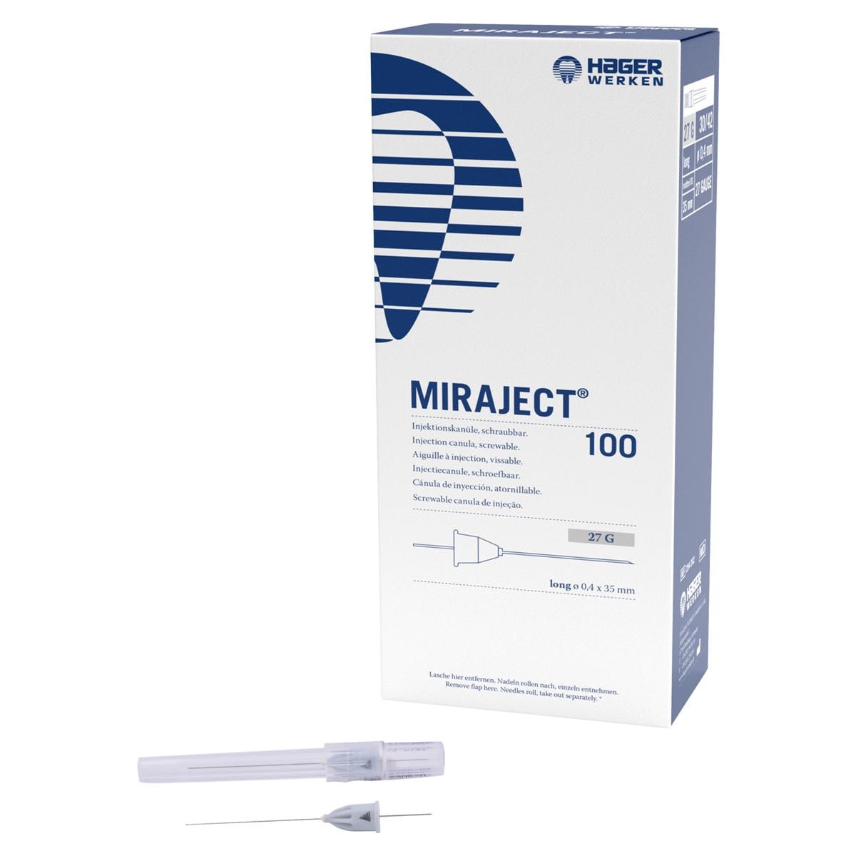 Miraject - Geel - 27G lang, 30 x 42 mm, � 0,4 mm, 100 stuks