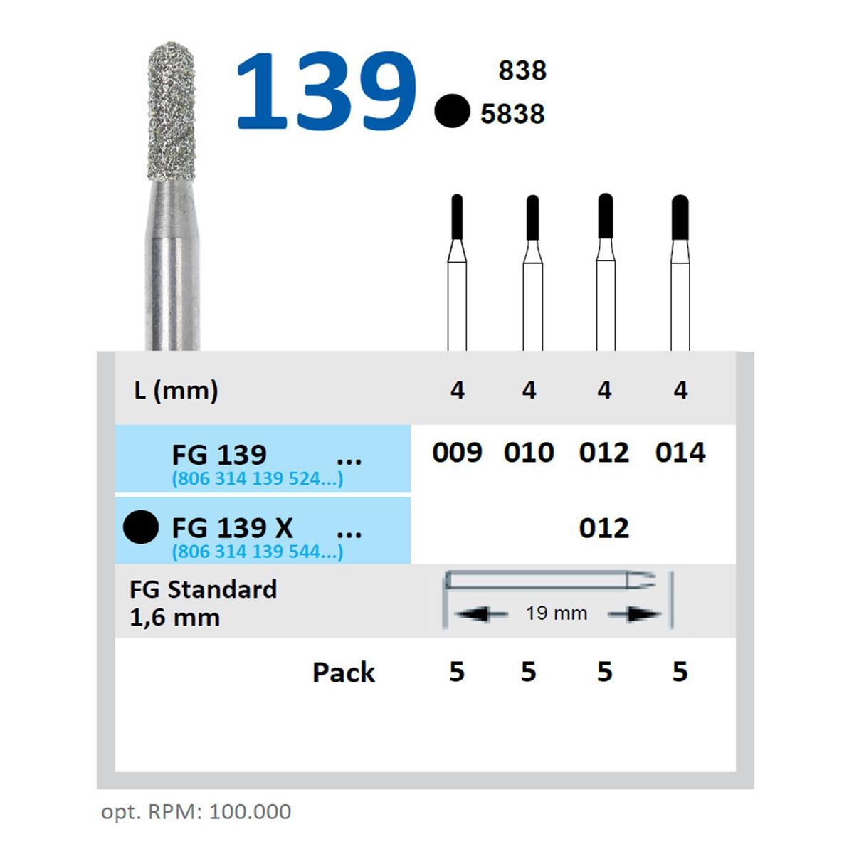 Diamantboren - FG - 139 - Medium, Kleurloos, ISO 012