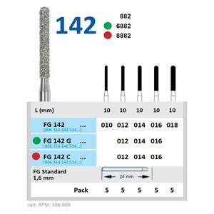 Diamantboren - FG - 142 - Fijn, Rood, ISO 012