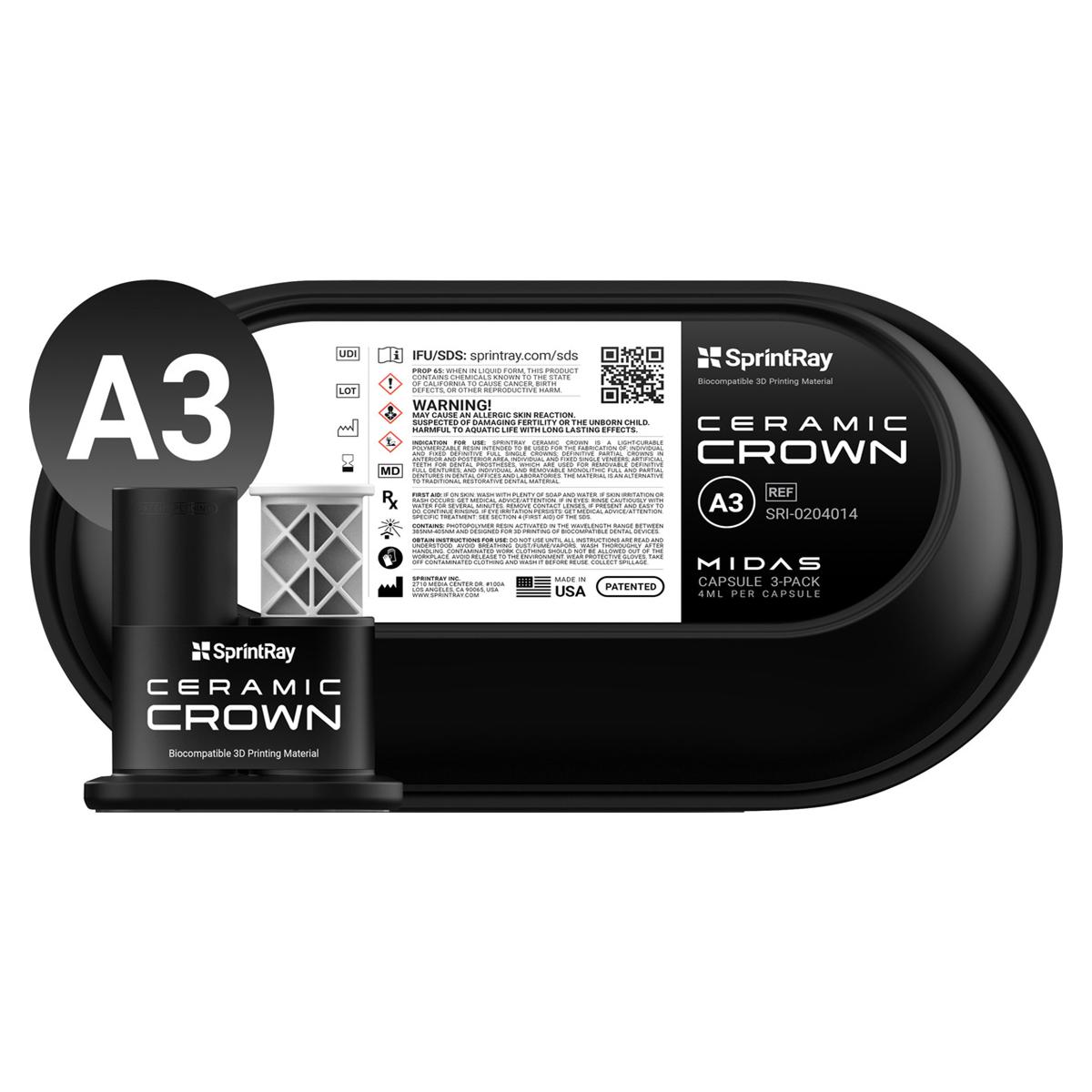 SprintRay Ceramic Crown - A3, capsule 3 stuks