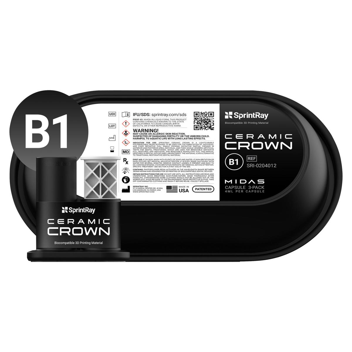 SprintRay Ceramic Crown - B1, capsule 3 stuks