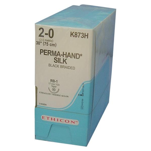 Soie - Longueur 75 cm, 36 pcs 2-0, 1/2 cercle, aiguille RB-1, K873H